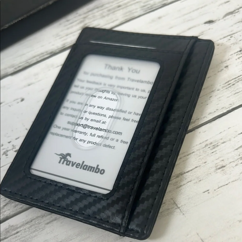 Travelambo Black Leather Card Holder Wallet Slim RFID Blocking